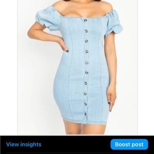 denim off shoulder dress